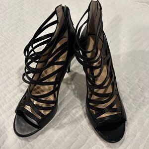 Banana Republic black ankle strap heels with zip back. Size 9 very sexy on.